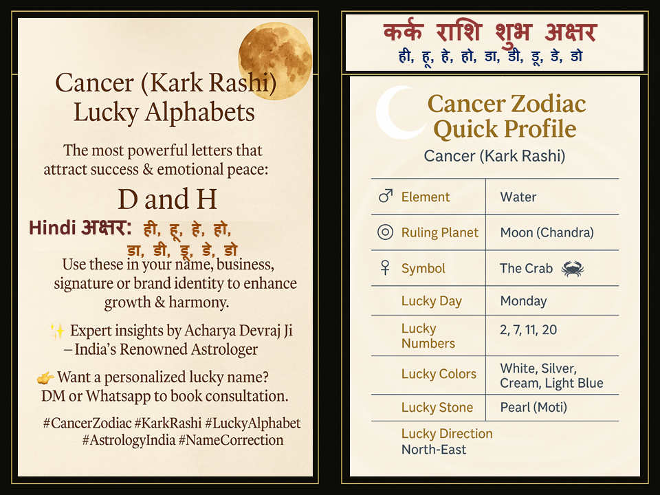 Lucky Alphabet for Cancer Kark Rashi Expert Insights by Acharya Devraj Ji