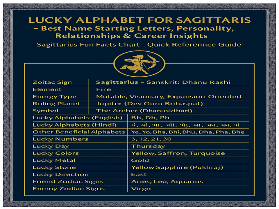 Lucky Alphabet for Sagittarius Zodiac Sign Dhanu Rashi